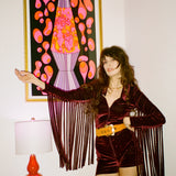 Mulberry Velvet Glitter Fringe Romper