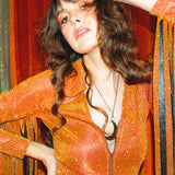 Glitter Fringe Romper in Orange