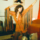 Glitter Fringe Romper in Orange
