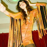 Glitter Fringe Romper in Orange