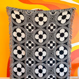Black and White Flower Woven Throw Blanket