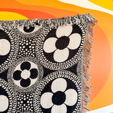 Black and White Flower Woven Throw Blanket