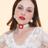 Daisy Velvet Choker - Cream/Red