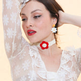 Daisy Velvet Choker - Cream/Red