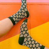 Daisy Socks in Forest Green