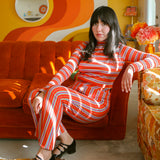 Tomato Stripe Kick Flare Pant - size: XS